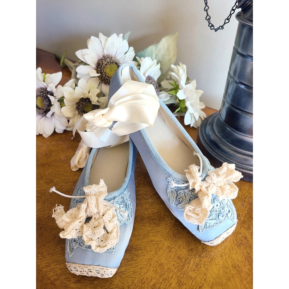 Blue satin flats